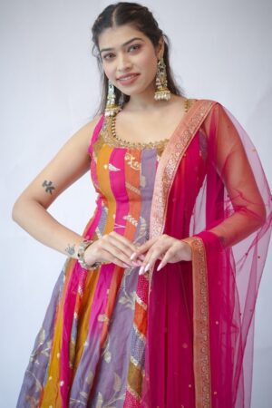 Georgeete Floral Printed Gown With Dupatta