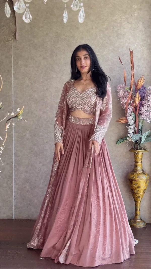 🌸 Dusty Rose Pink Embroidered Lehenga Set – Elegance Redefined 💫