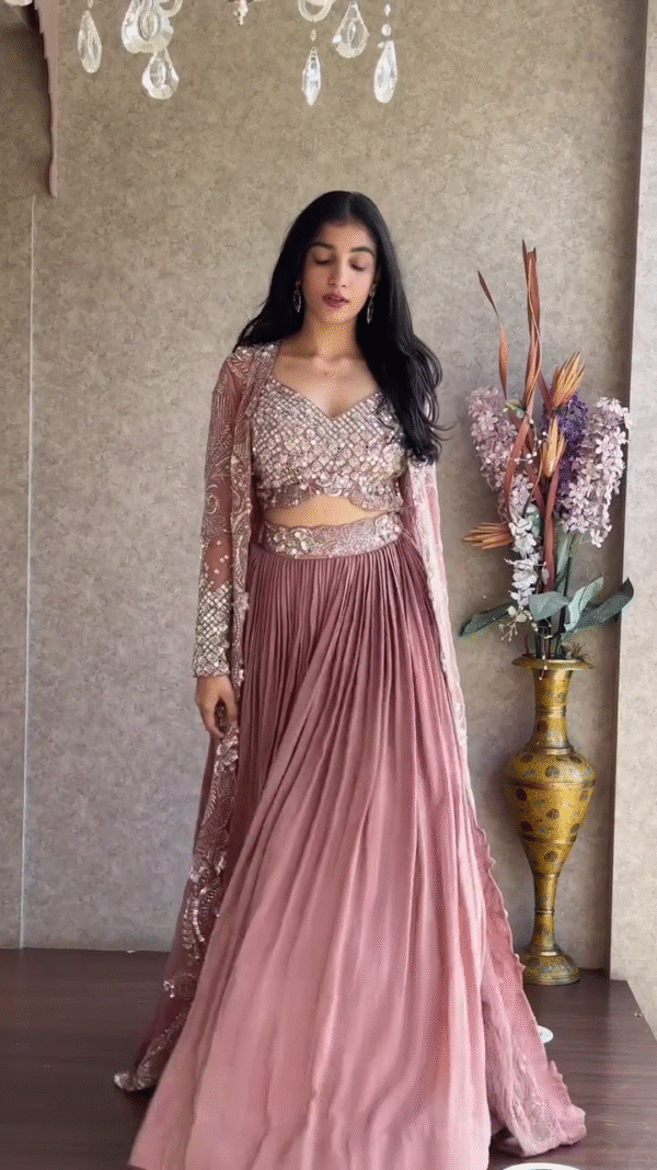 🌸 Dusty Rose Pink Embroidered Lehenga Set – Elegance Redefined 💫