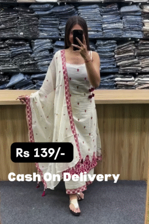 Budget-Friendly Embroidered Ethnic Kurta Set in White 🛍️