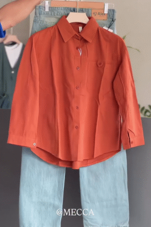 👔 Rust Elegance Cotton Shirt with Sky Blue Casual Jeans Set 🌤️