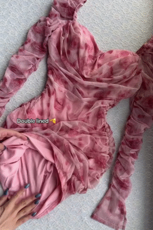 🌸 Blush Rose Ruched Mesh Bodycon Dress with Padded Cups 💖