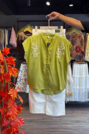 💚 Olive Embroidered Short Kurti & White Cotton Shorts Set 🌼