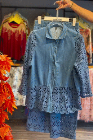 💎Azure Lace Harmony Denim Co-ord Set