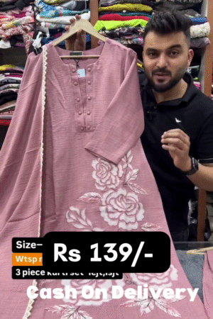 🌹 Elegant Rose Pink 3-Piece Kurti Set with Intricate White Floral Embroidery🌹