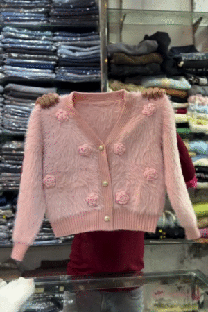 🌷Blushing Rose Plush Textured Cardigan with 3D Rosette Button Accents & Cozy Luxe Warmth🌷