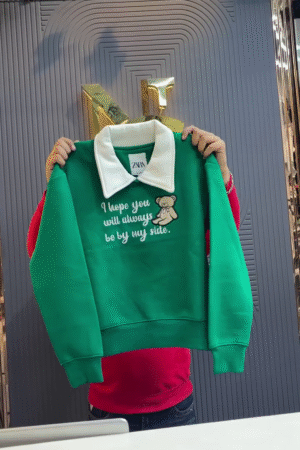 Emerald Green Peter Pan Collar Graphic Sweatshirt with Cute Message 💚🤍