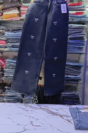 Dark Washed Wide-Leg Denim Jeans with All-Over Minimal Rhinestone Butterfly Embellishments 🦋✨