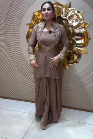 Elegant Mocha Brown Embroidered Kurta Palazzo Co-Ord Festive Set