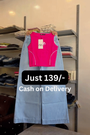 Sleeveless top Set with Denim Pants