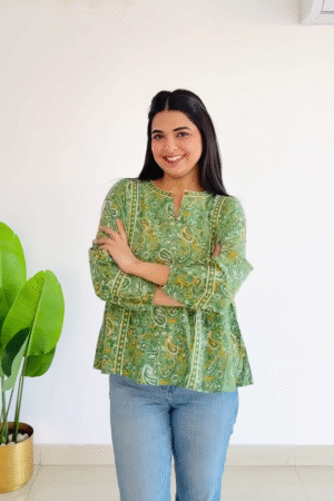 💚 Evergreen Charm Printed Peplum Top 💚