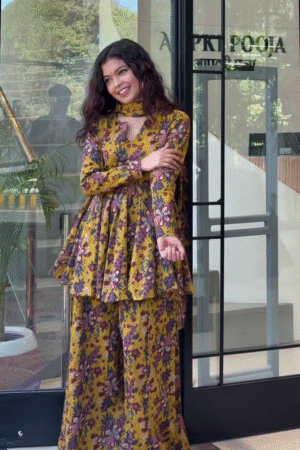 🌼 Mustard Bloom Fusion Sharara Set 🌼