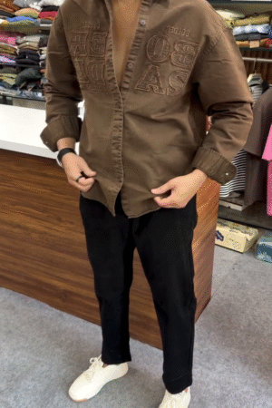 ✨ Urban Edge Beige Embroidered Statement Shirt – Premium Casual Streetwear Fit ✨