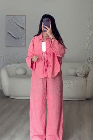 🌺✨ Vibrant Hot Pink Linen Tie-Waist Oversized Kimono Jacket with Wide-Leg Palazzo Pants Set - Breezy Boho Chic Co-ord for Resort Wear, Beach Vacations & Casual Summer Elegance! 👘🌸👖
