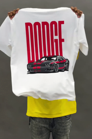 Dodge Power Graphic Oversized Tee – Bold Street Racer Vibes 🚗🔥🤍