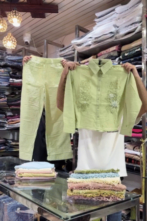 💚 Mint Luxe Embroidered Co-Ord Set – Elegant Shirt & Pant Duo ✨🌿