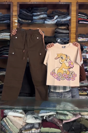 🤎 Cute Bunny Graphic Co-Ord Set – Trendy Tee & Cargo Pant Combo 🐰✨