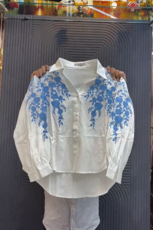 🖤🌸 Midnight Bloom Embroidered Shirt – Elegant Floral Statement Top ✨💖