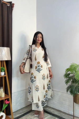 🌿✨ Ivory Garden Grace Kurta Set – Elegant Printed Ethnic Co-Ord 🌸🤍