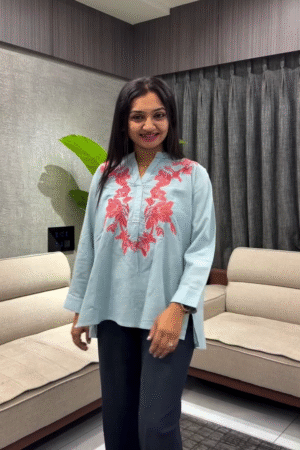 🧡✨ Sunset Glow Embroidered Kurta Top – Chic Everyday Ethnic Elegance 🌼🌿