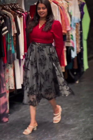 ❤️✨ Ruby Charm Lace Top & Midnight Bloom Skirt Set – Elegant Party Co-Ord Look 🌹🖤