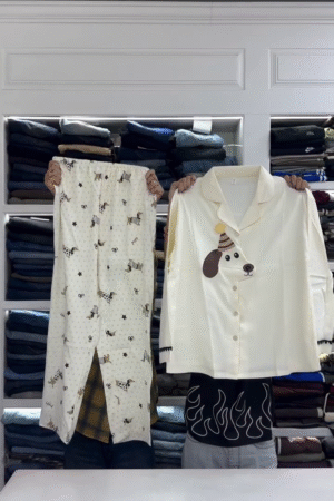 Cute Kitty Comfort Night Suit Set – Soft Cartoon Lounge Wear Pajama Set 😻🤍✨