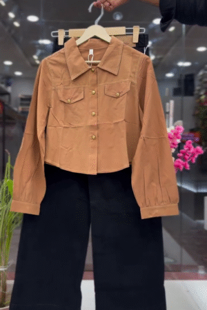 Minimalist Camel Brown Cropped Utility Jacket with Premium Black Wide-Leg Pants Co-Ord Set 🤎