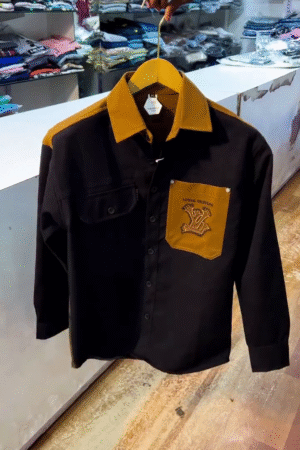 Royal Contrast Premium Black & Mustard Designer Casual Shirt ✨🖤💛