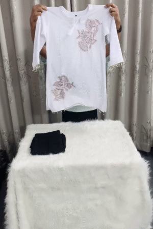 🌸 Elegant Blossom Embroidered White Kurti & Pant Set 🌸