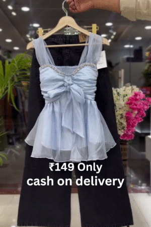 💎Celeste Dream Bow Top & Black Wide-Leg Denim Set 💎