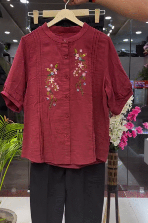 Elegant Maroon Floral Embroidered Women's Premium Co-Ord Set with Designer Top & Matching Bottom