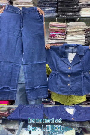 Stylish Women's Denim Co-Ord Set with Puff Sleeve Shirt & Wide-Leg Jeans