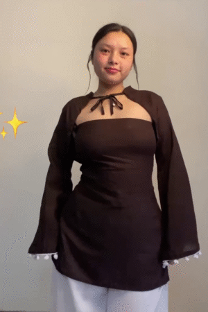 🤎 Elegant Women's Tie-Neck Bell Sleeve Tunic Top – Chic Casual & Ethnic Fusion Fashion Wear 🤎