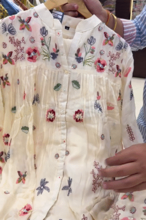 Elegant Ivory Floral Embroidered Premium Co-Ord Set for Women – Designer Shirt & Matching Bottom